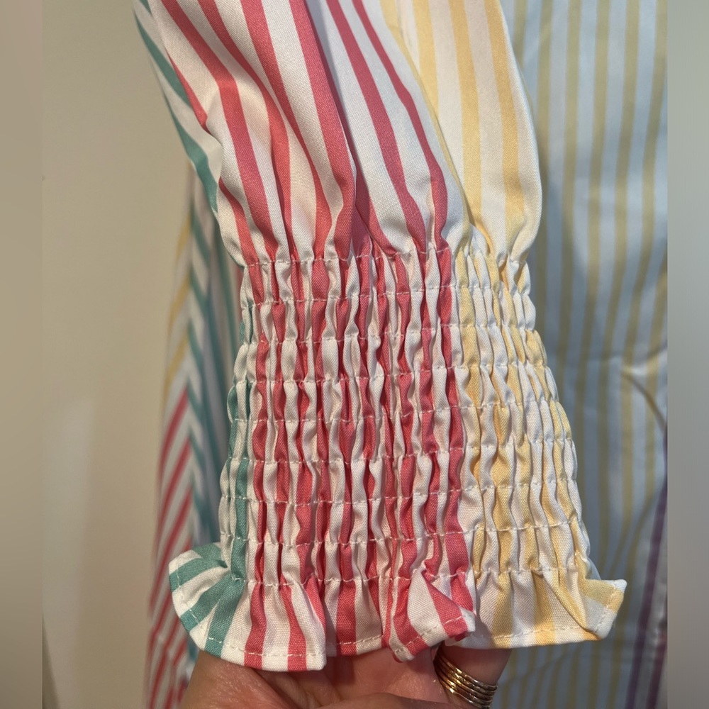 🔥 LAST ONE COLOR-BLOCK STRIPED MAXI SHIRT BUTTON UP DRESS LONG SLEEVE S M L XL - Picture 4 of 5